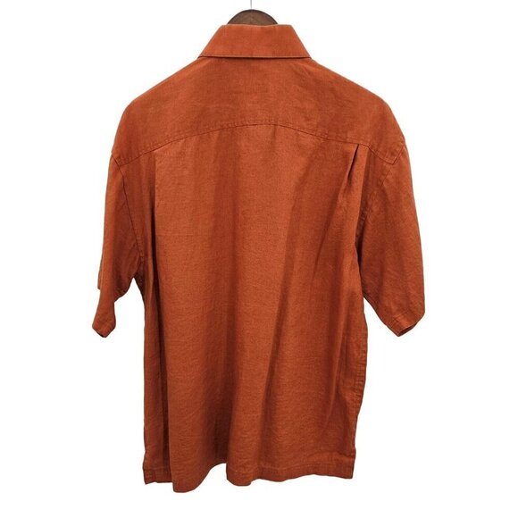 Joseph & Feiss Mens Sz L Linen Button Up Shirt Shirts Short Sleeve Rust Brown - Picture 2 of 9